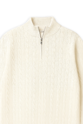 Cable Knit Wool Half Zip Sweater - Ivory